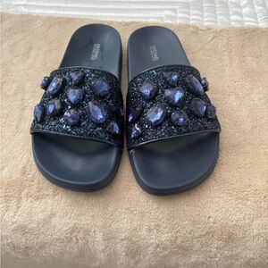 Michael Kors navy Embellished Slide Sandals
